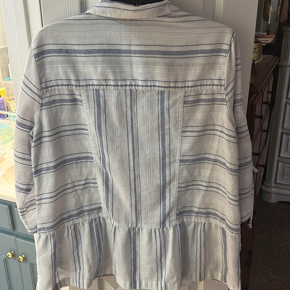 John Mark White Navy Stripes SZ M Cotton Blend Button Tunic Top - Picture 4 of 7